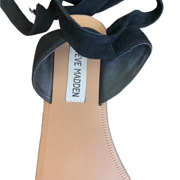 Steve Madden Lace-Up Flat Sandals Size 5.5 Suede Leather Balletcore Black Boho - Picture 6 of 9